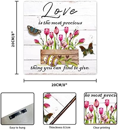 Evans1nism סימן עץ אהבה היא הדברים היקרים ביותר לוחות עץ פרחים אדומים פרפר בית עיצוב קיר נוצרי אומר קישוט קיר