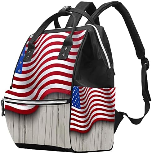 דגל אמריקאי על רקע מעץ תיק חיתול תרמיל תרמיל תינוקות מחליף תיקים מרובי פונקציה שקית נסיעות קיבולת גדולה