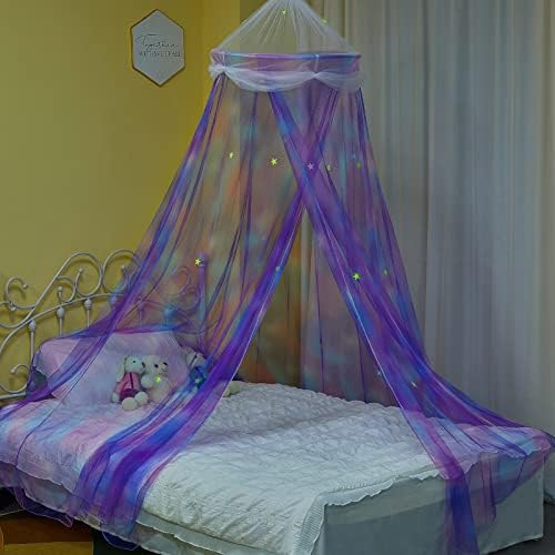מיטת אפיריון עבור בנות חופה מיטת וילונות כילה נסיכת חדר עם כוכבים עבור תינוק עריסה ילדים שינה, כחול