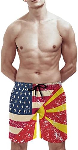 אמריקאי ומקדוניה רטרו דגל גברים בגד ים מהיר יבש לשחות מכנסיים בגד ים חוף לשחות לוח מכנסיים קצרים עם כיסים