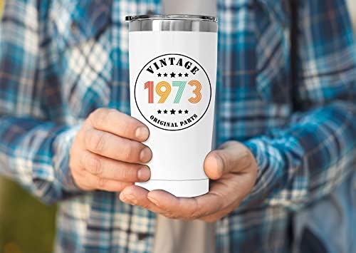 20 עוז כוס כוס לבן, וינטג '1973 מתנות יום הולדת 50, מתנה אידיאלית לחברים גברים, כוס נירוסטה מבודדת עם מכסה לקמפינג
