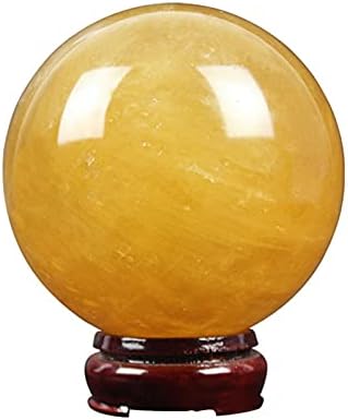 כדור קריסטל צהוב עם מעמד מעץ פנג שואי כדורי קריסטל טבעיים של סיטרין לטבע