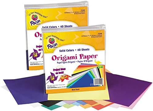 נייר אוריגמי ברחוב היצירתיות, צבעים שונים, 9 x 9, 40 גיליונות לכל חבילה, 2 חבילות