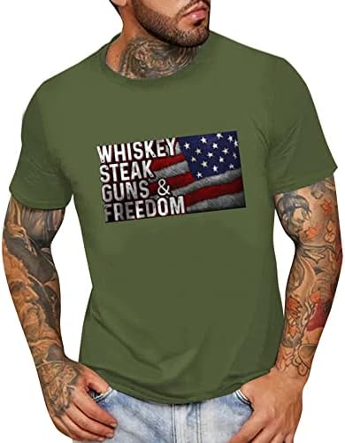 חולצות טריקו של שרוול קצר של HDDK Mens Patriotic, דגל רטרו אמריקה הדפסת צוואר צוואר צוואר רופף אופנה רופפת