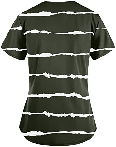 חולצה חולצה לנשים שרוול קצר 2023 צוואר עמוק גרפי פסים משרד האנטומיה לשפשף אחיד חולצה