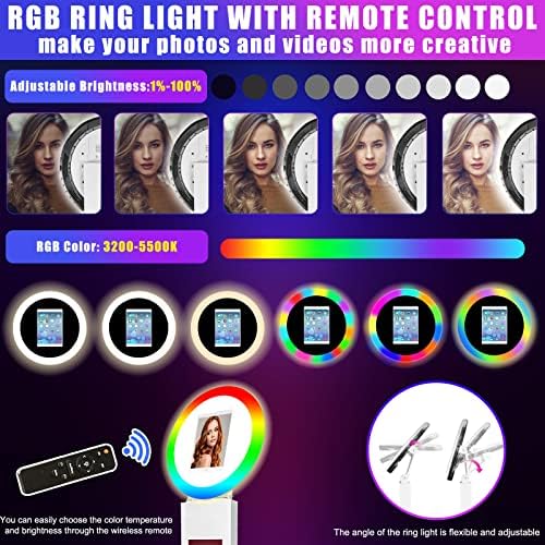 RXFSP BOOTH Photo Photo ניידים, שדרג תחנת שיתוף של מכונות פוטו -שיתוף של Selfie עבור 12.9 '' iPad, מסך LCD, אור טבעת RGB, שלט