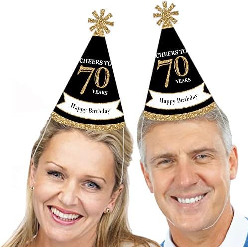 נקודה גדולה של אושר למבוגרים יום הולדת - זהב - קונוס מסיבת יום הולדת כובעי למבוגרים-סט של 8