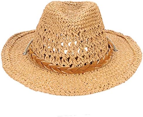 כובע קש רחב שוליים לנשים/ילדים קיץ חוף כובע שמש כובע קאובוי מערבי כובע קש נושם