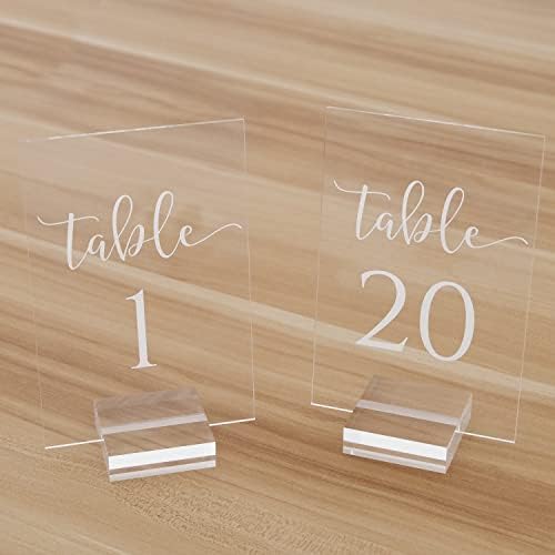ג 'ינמורי 20 מארז מספרי שולחן חתונה אקריליים עם מעמד-4 על 6 אינץ' שולחן אקרילי מספר 1-20 קליגרפיה מודפסת, שלט שולחן
