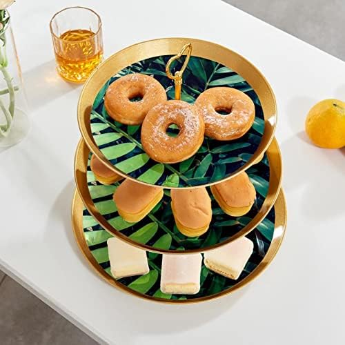 קינוח כוס עוגת דוכן, שולחן קישוט לחתונה מסיבת יום הולדת חגיגה, טרופי ירוק עלים צמחים דפוס