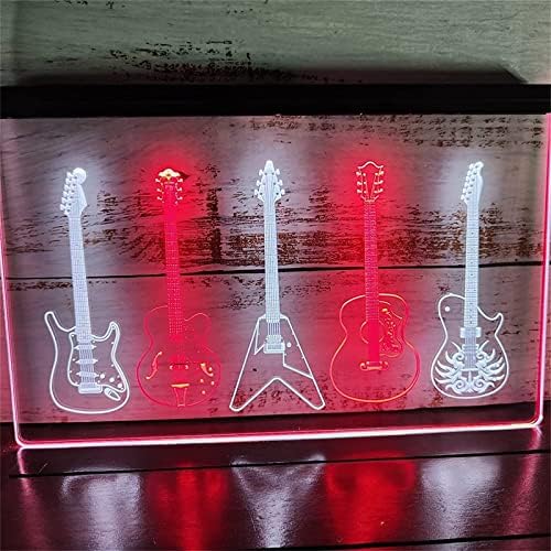 להקת DVTEL גיטרה ניאון שלט LED דוגמנות אור אור אותיות זוהרות שלט לוח אקרילי ניאון אור דקורטיבי, 40X30 סמ.