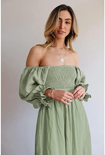 שרוולי פנסים פרועים צרפתים שמלת ריבוי ללבוש צוואר מרובע בהיר שמלת מדיה מזדמנת ירוקה לחוף חתונה למסיבה