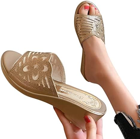 נשים נעליים שטוחות נעליים מזדמנות לנשים אופנה באמצע הקיץ עקב סנדלים עבים לנשים עקב מזדמן ריינסטון בוהן הנעליים מזדמנים של