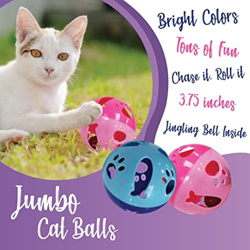 צעצוע כדור חתול של Lovinpup עם פעמון גודל גדול יותר, פעמונים ג'ינגל כשכדורים מתגלגלים, צעצוע חתולים לחתולים