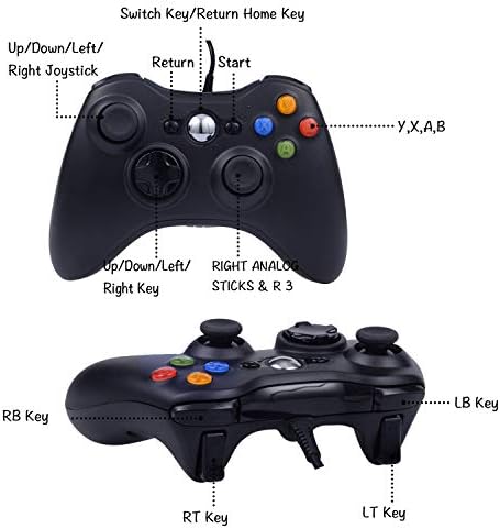 בקר כרית משחק קווי של USB עבור Xbox 360, Xbox 360 Slim, Windows PC - החלפת USB Wired Gamepad
