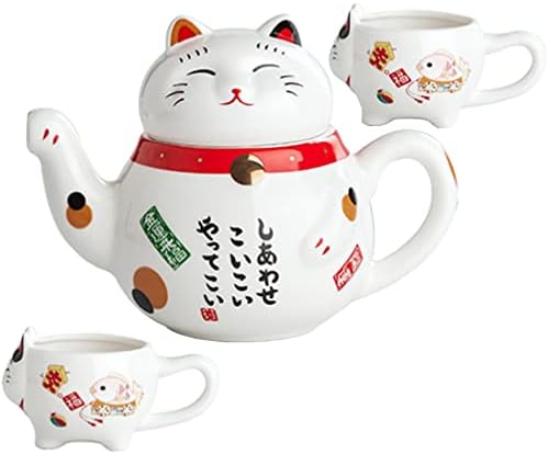 קומקום זכוכית Besportble 1 סט יפני תה חתול מזל יפני SET MANEKI NEKO קרמיקה קומקום עם 2 כוסות תה תה אסייתי חמוד סט