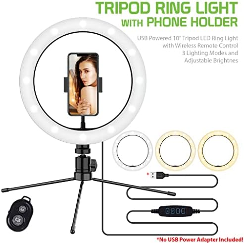 טבעת סלפי בהירה אור תלת צבעוני תואם לסמסונג נ900 וולט 10 אינץ ' עם שלט לשידור חי / איפור/יוטיוב / טיקטוק/וידאו