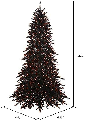 ויקרמן 6.5 'עץ חג מולד מלאכותי של אשוח שחור, אורות מוארים דוראים כתומים, עיצוב בית מקורה עונתי