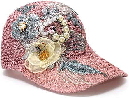 כובע בייסבול נושם נשים טרנדיות בעבודת יד 3D פרחים כובע שמש עם קריסטל ופנינים כובע משאיות מתכוונן