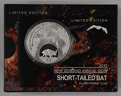 2013 NZ כסף מטבע הוכחה של 5 $ - עטלף זנב קצר 5 $ בנק מילואים ללא מחזור של ניו זילנד