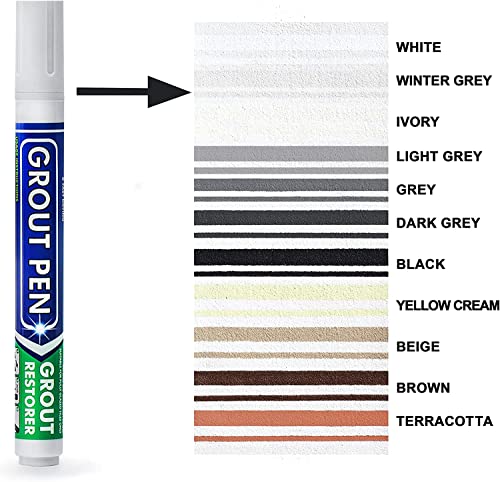 סמן צבע אריחי עט גרוט: צבע לדיס אטום למים, צבע גרוט אריחים ועט איטום - צרה 5 ממ, 2 חבילה עם טיפים נוספים - אפור