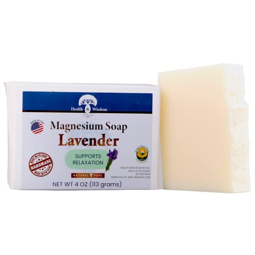 בר סבון מגנזיום בריאות וחוכמה-לבנדר 4 אונקיות / עשוי משמנים אתרים / סבון ידיים וגוף / מגנזיום טהור, שמן אתרי