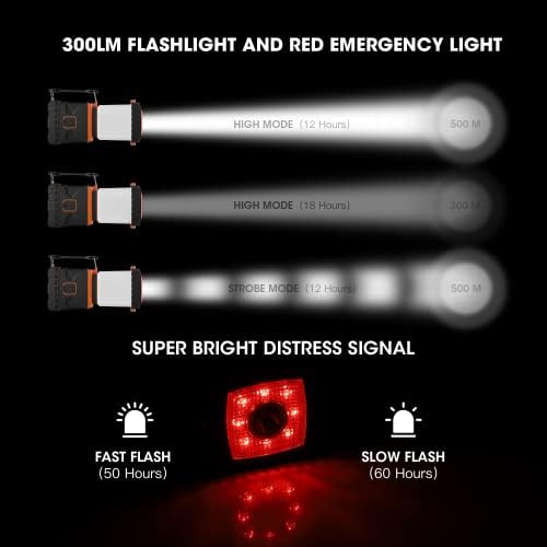 פנס קמפינג מופעל על סוללה, אורות סוללה ניידים D אורות עם 1300 ליטר, 8 מצבי אור, פנס אטום למים, נורה אדומה חירום,