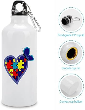 מודעות לאוטיזם תמיכה באהבה ספורט בקבוק אלומיניום נייד בקבוקי מים ספורט ניידים עם קרבינר ומכסה טוויסט