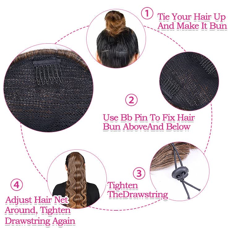 שרוך קוקו הארכת לנשים, 24-אינץ-ארוך גוף גל סינטטי לעטוף סביב קוקו שיער הרחבות, חום עמיד מתולתל גלי קוקו נוכריות, 1 ב שחור