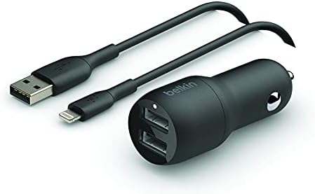 מטען מכוניות USB כפול של Belkin 24W + כבל ברק מטען מכוניות אייפון, שחור & F8J212BTWHT 3.5 ממ שמע + רוקסטאר מטען