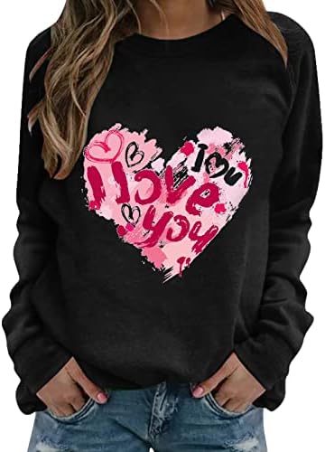 ZYOOH Valentines יום סווטשירטים לנשים אהבה חמודה דפוסי לב סתיו סוודרים סוודר שרוול ארוך צוות צוואר צוואר צוואר