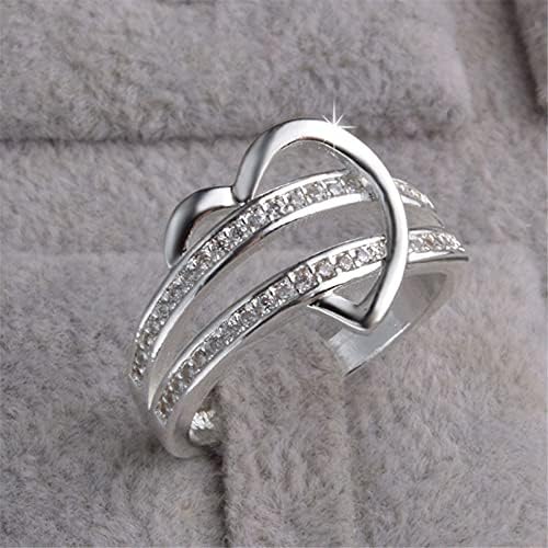 טבעות יומיומיות לנשים בצורת לב יהלום חצי טבעת קישוט כפול טבעת זירקון טבעות יצירתיות מגרש