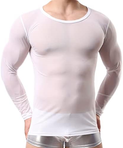 גברים סקסית סקסית רשתות רשתות, חצי רואים דרך תחתוני חולצה עם שרוול ארוך, הלבשה תחתונה עליונה לשרירים לגברים