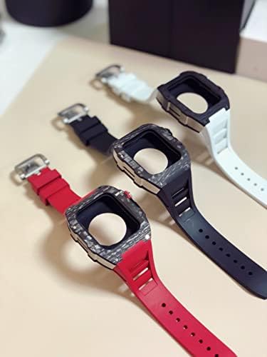 ערכת שינוי חדש לסדרת Apple Watch 7 מארז מתכת 45 ממ+רצועת סיליקון עבור IWatch 44 SE 6 5 4 רצועת גומי סיבי פחמן רצועת