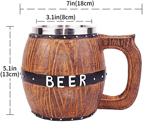 וינטג 'פו אלון עץ חבית ספל בירה, שרף עובש נירוסטה כוס קפה סטיין טנקארד, מתנה ייחודית של האדם