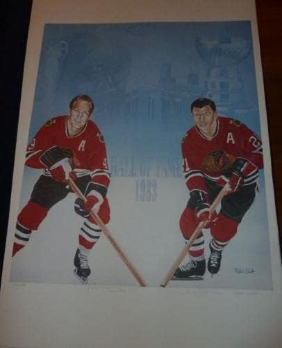 בובי הול וסטן מיקיטה כפול חתום HOF 1983 חתום ליטוגרף מהדורה מוגבלת - חתימה NHL Art