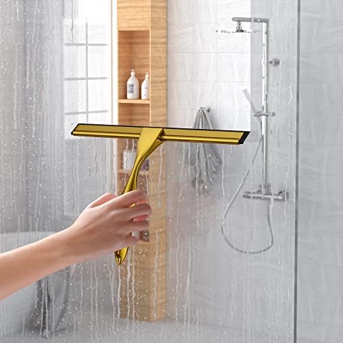 סט מגב מקלחת נירוסטה בגודל 14 אינץ ', כולל וו דלת מקלחת, וו דבק ולהב סיליקון רזרבי, מגב חלונות לדלת זכוכית מקלחת, אמבטיה, מראה,