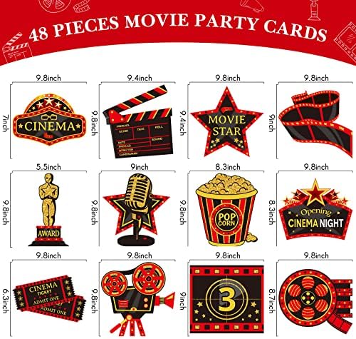 48 יחידות סרט לילה מסיבת קישוטי סרט נושא מגזרות עם דבק דוט כפול צדדי שטיח אדום זהב שחור נייר כרטיסי עבור סרט אספקת קולנוע סרט