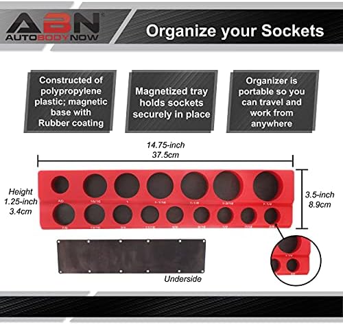 מגש מארגן שקעים מגנטיים ABN - SAE סטנדרט 1/2 אינץ 'מחזיק כלים מגנטיים מארגן 16 מחזיק אדום חריץ