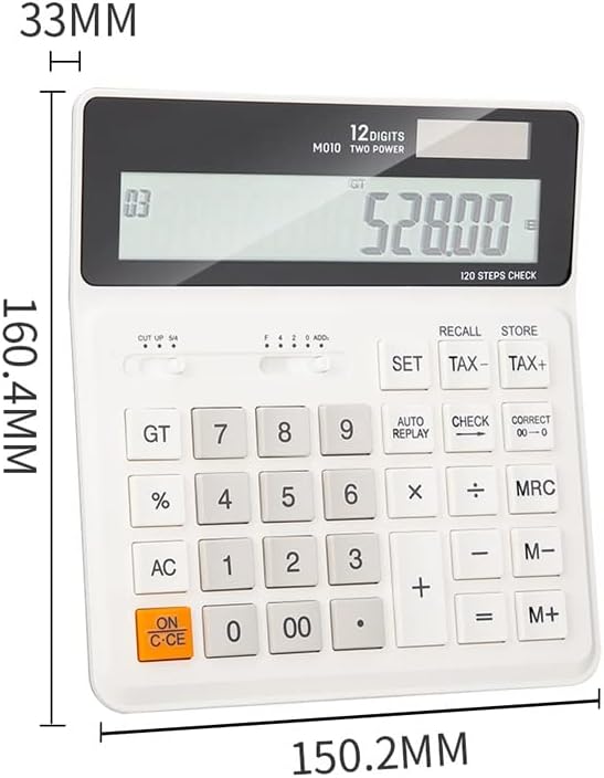 מחשבון FEER בדוק נכון 120 שלבים שחור לבן 12 ספרות חשמל כפול עסקים משרד מימון מחשבון שולחן עבודה (צבע: D, גודל