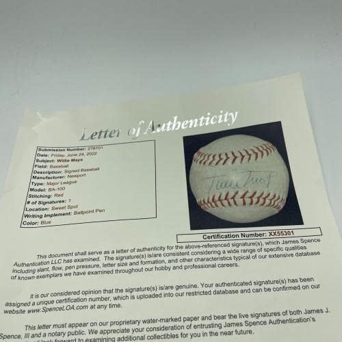 ווילי מייס חתמה על בייסבול בייסבול של ליגת העל משנות השבעים של המאה העשרים JSA COA - כדורי חתימה