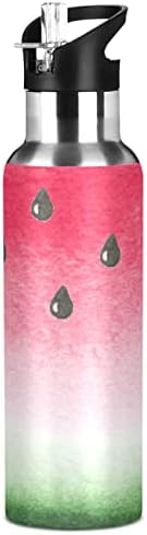 בקבוק מים אבטיח אדום באלזה עם מכסה קש ואקום מבודד נירוסטה בקבוק מים בקבוק מים 20oz