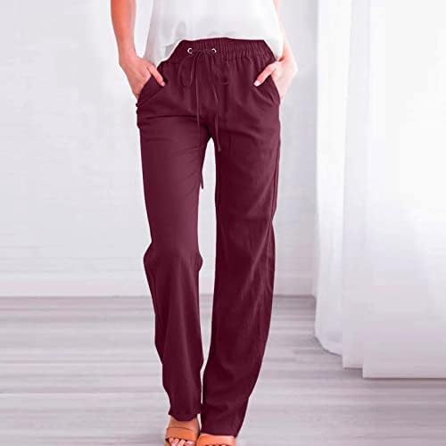 מכנסי פשתן של אתקיה פטיט לנשים רחבות רגליים עם רגליים גבוהות משקל משקל קל משקל עם כיסים מכנסיים מכנסיים נשים