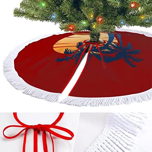 עצי דקל השמש סט חצאית עץ חג המולד אדום עגול עגול חג המולד חצאית עם קצה משולב לקישוטי חצר חיצוניים מקורה
