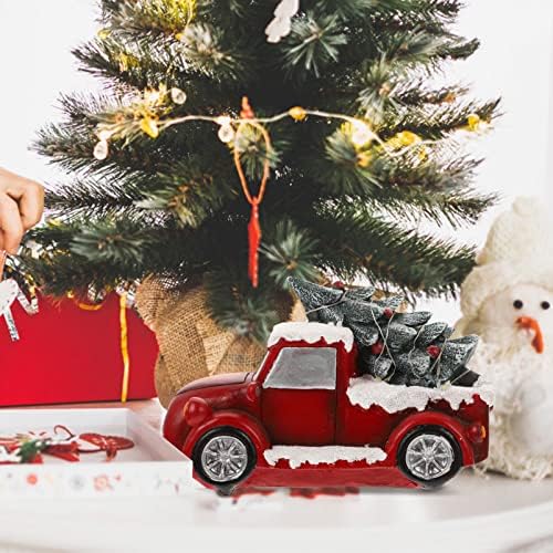עיצוב מכוניות לוקסשיני חג המולד וינטג 'משאית אדומה עם קישוט עץ חג המולד ואורות אורות מלאכת רכב שרף מלאכת חווה