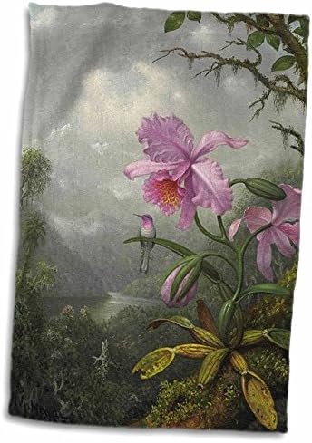 תמונת ורד תלת מימדית של ראשים 1800s ציור Hummingbird על מגבת יד סחלב, 15 x 22