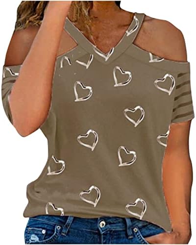 בנות טי קיץ סתיו סתיו שרוול קצר 2023 ביגוד V צוואר גרפי לב גרפי, חולצת חולצה מפוספסת לנשים KW KW