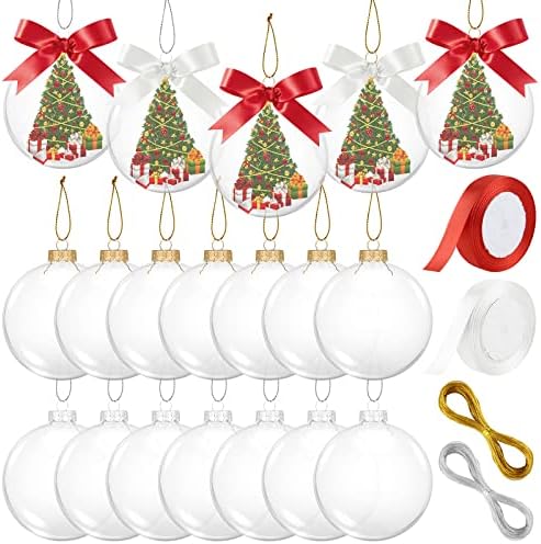 פלולון 24 חתיכות קישוטים ברורים לחג המולד למלאכות כדורי קישוט פלסטיק ברורים הניתנים למילוי עם עליון נשלף ו -30