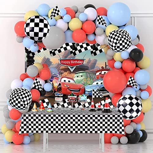 רקע מכוניות מכוניות מצוירות ציוד מסיבות יום הולדת ציוד שלישי ליום הולדת שמח תפאורה שחור לבן רשת לבן אדום רקע רקע קישוטי מקלחת