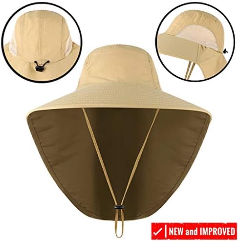 כובע שמש רחב שוליים לגברים נשים, חיצוניות UPF 50+ הגנת שמש ספארי כובע כובע שמש אריז כובע דיג עם דש צוואר